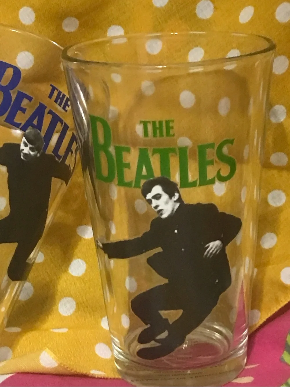 The Beatles Pint Glasses Set with Red, Orange, Blue, Green Logos
